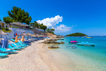 Obraz na płótnie Canvas Ksamil Beach in Albania. One of the most popular towns along the Albanian Riviera. 
