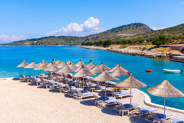 Fototapeta na wymiar Ksamil Beach in Albania. One of the most popular towns along the Albanian Riviera. 