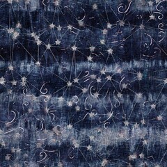 Seamless hand drawn lines mixed media collage design in old aged worn look. Line design overlaid, mottled, and distressed on fabric texture. Seamless repeat raster jpg pattern swatch.