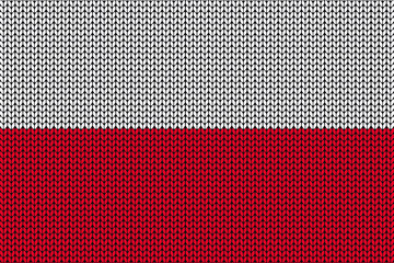 Polish flag in knitting background for the winter season