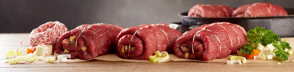 Freshly prepared traditional German beef roulades