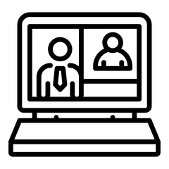 Computer video chat icon. Outline computer video chat vector icon for web design isolated on white background