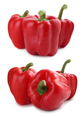 Set of red bell peppers on white background
