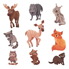 Forest Animals with Wolf and Elk Vector Set