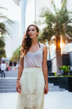 Beautiful woman walking in the city