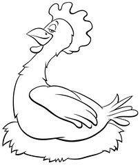 hen or chicken farm bird character coloring book page