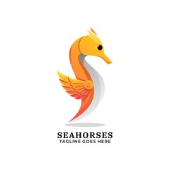 Vector Logo Illustration Seahorse Gradient Colorful Style.