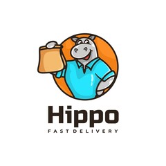 Vector Logo Illustration Hippo Simple Mascot Style.