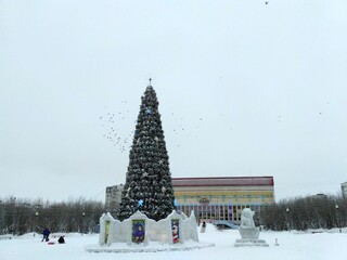 Christmas tree in the square in Russia