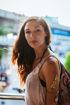 Beautiful woman walking in the city