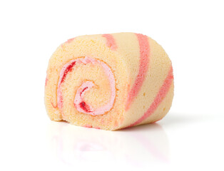 cake roll with strawberries cream cheese on white background with clipping path.
