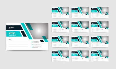 Desk Calendar Template 2021, Clean and Modern Calendar, Date Planner for 2021, 12 months Set of Template, Desk Calendar for 2021