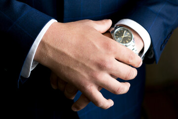 Watch on a man's hand. Close-up