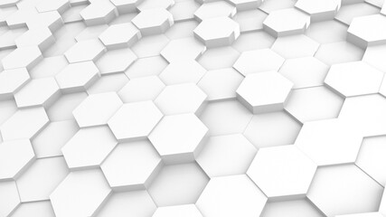 Naklejka premium 3D Futursitics rendering white abstract honeycomb random surface level background with lighting and shadow. Tilt angle