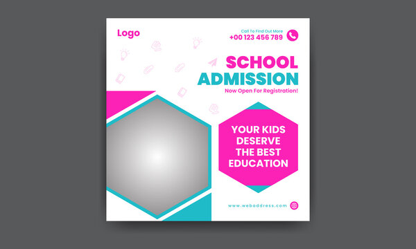 School Admission Social Media Banner and School Web Banner, Square Flyer Template 