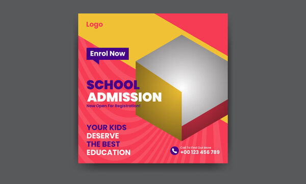 School Admission Social Media Banner and School Web Banner, Square Flyer Template 