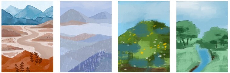 Set of posters for winter, spring, summer and autumn. Abstract illustration of four seasons.