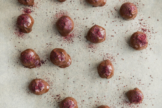 Homemade Chocolate Candy With Freeze Dried Raspberry