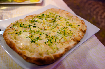 Pinsa romana, traditional italian food in Roma, variety of pizza