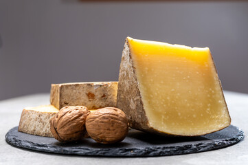 French cheese Comte, three varieties 1 year matured Prestige, fruity flavoured Fruite and Vieille Reserve
