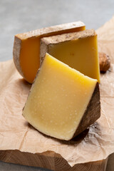 French cheese Comte, three varieties 1 year matured Prestige, fruity flavoured Fruite and Vieille Reserve