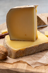 French cheese Comte, three varieties 1 year matured Prestige, fruity flavoured Fruite and Vieille Reserve