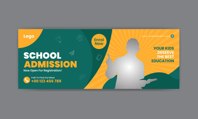 School Admission Social Media Post, Facebook Cover Banner Template