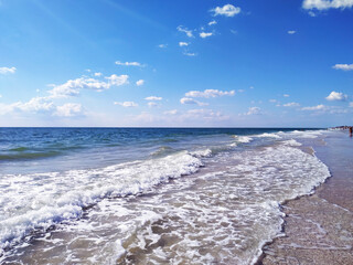 seashore with big waves sea