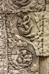 Stone bas relief carvings in Ta Som,  Angkor, Siem Reap Cambodia