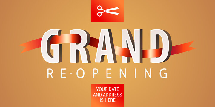 Grand opening or re opening vector banner, illustration.