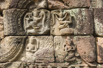 Fototapeta na wymiar nearby pediment with Vishnu and Brahma as adorants