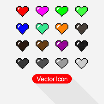 Pixel Art Heart I Love You Color Icon, Valentine Icon Vector Illustration Eps10