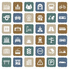 City Icons. Grunge Color Flat Design. Vector Illustration.