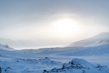 Fototapeta na wymiar Sunset on the horizon in Svalbard