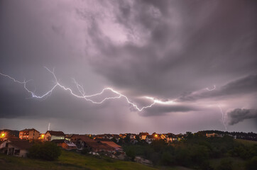 Stormy clouds and lightnings above the Valjevo city in western Serbia