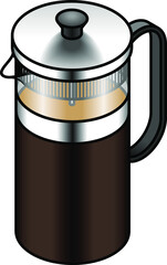 A coffee plunger pot / french coffee press full of coffee.