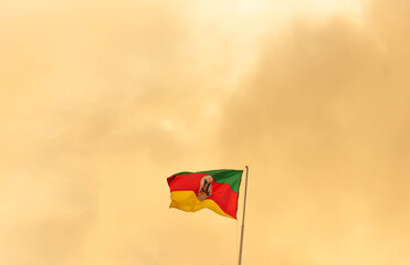 Flag of the Brazilian State of Rio Grande do Sul raised on the mast.