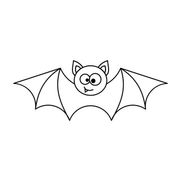 recommend clip art: Cute halloween bat. Doodle illustration of a little bat smiling. Bat with spread wings and funny face. Happy Halloween concept. Black outline on white background. Line icon. Vector, flat, clip art. 