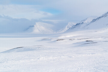 Svalbard, arctic, winter mountain landscape