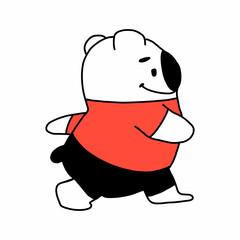 Happy teddy bear running.cute cartoon character in a red t-shirt and shorts. Panda bear is engaged in sports. For postcards, t-shirt design, logos of sports clubs and sections.vector illustration