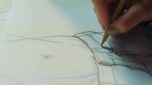 woman is drawing on a sketch of trousers.