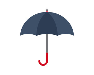 Blue umbrella in flat style. Cartoon parasol. Weather. Autumn season. Protection and safety concept.