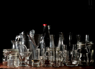 Empty glass containers.