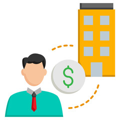 Single Man Company Concept, Grey Color Building Assets on White background,  Business Owner with movable wealth Vector Colorful Icon Design, M&A Symbols 