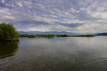 Lake wiev with the mountains far away