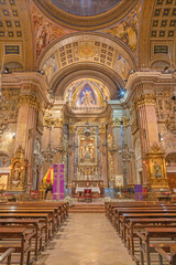 Fototapeta na wymiar BARCELONA, SPAIN - MARCH 3, 2020: The nave of baroque church Basilica de la Merced.
