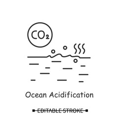 Ocean Co2 pollution icon Water resources acidification linear pictogram. Environmental danger, global ecosystem sustainability and carbon dioxide emission control illustration. Editable stroke vector