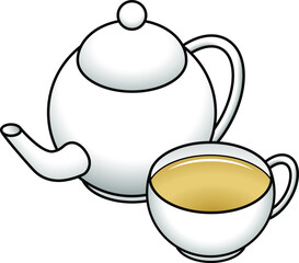 A white ceramic teapot and teacup with white tea.