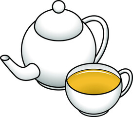 A white ceramic teapot and teacup with white tea.