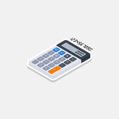 Calculator and Digital number left view White Stroke and Shadow icon vector isometric.